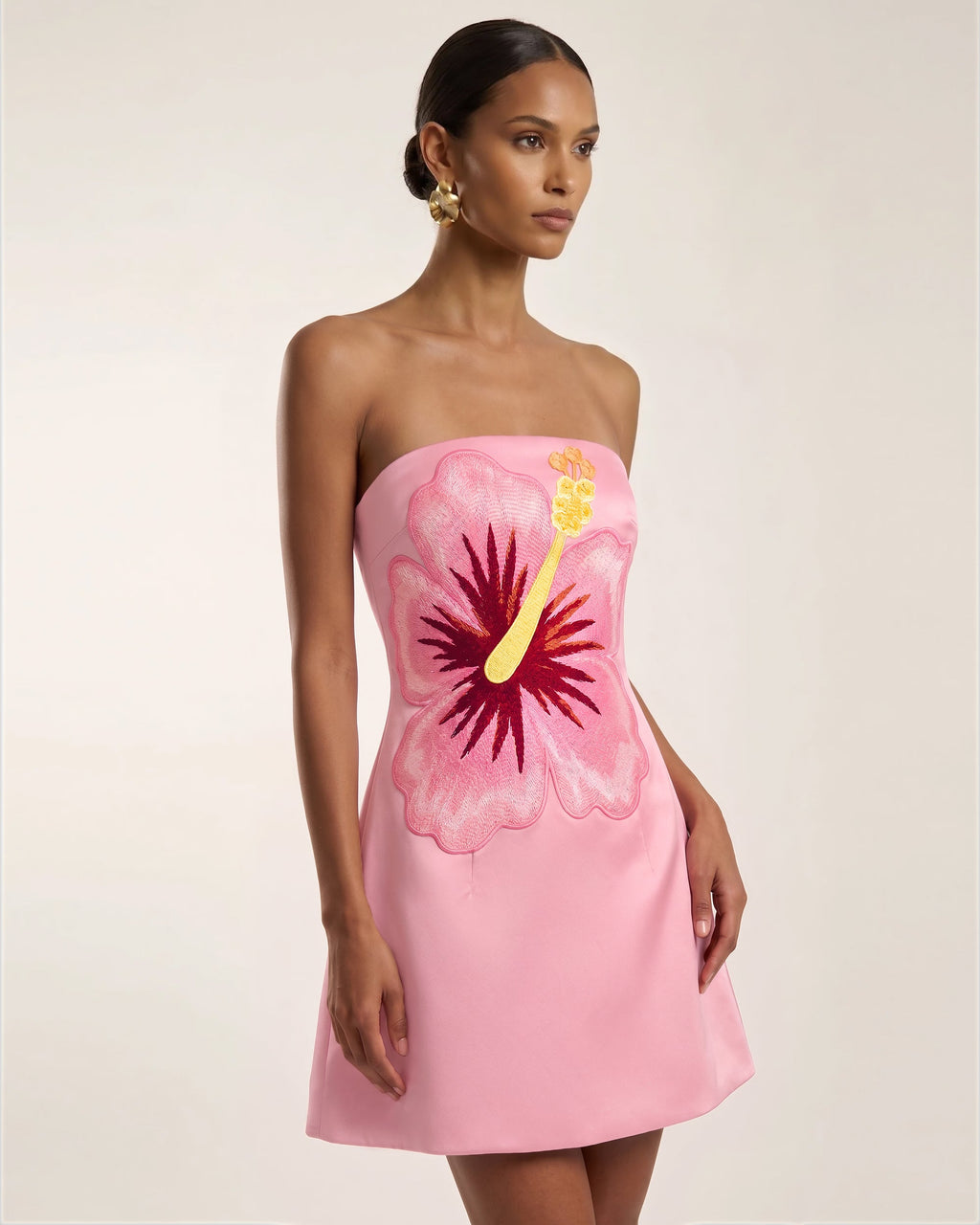 Hibiscus Embroidered Mini Dress