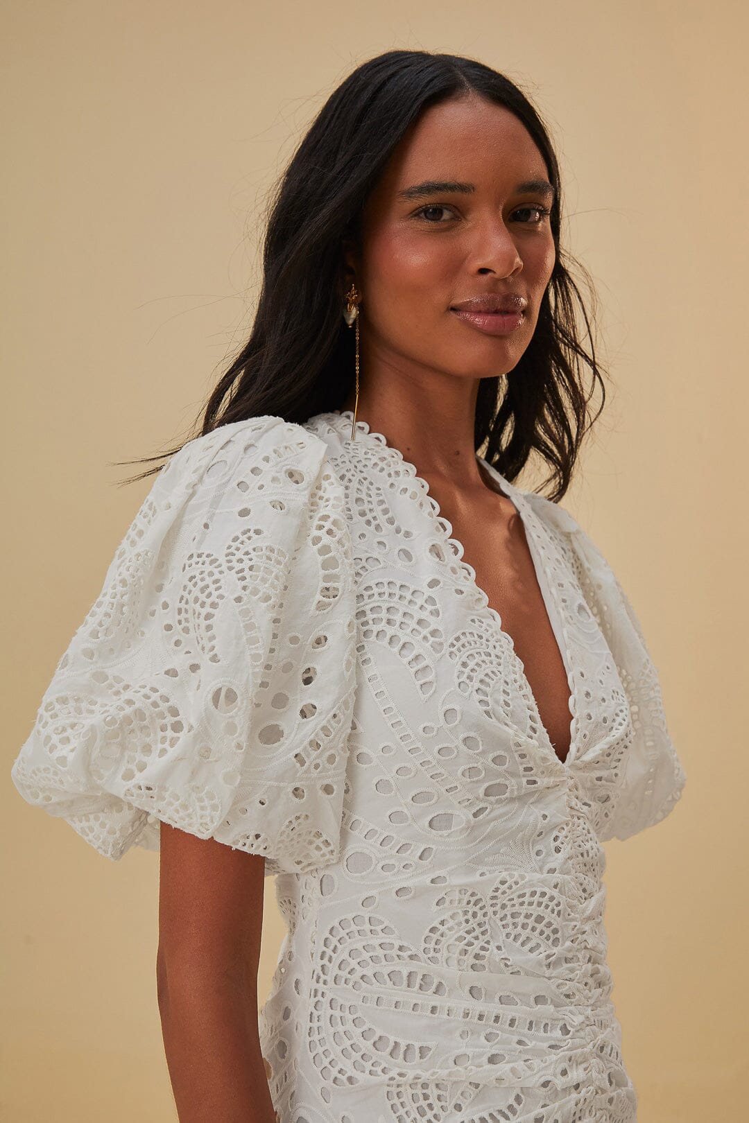 Eyelet Puff Midi Dress