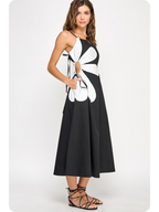 Midnight Petal Midi Dress