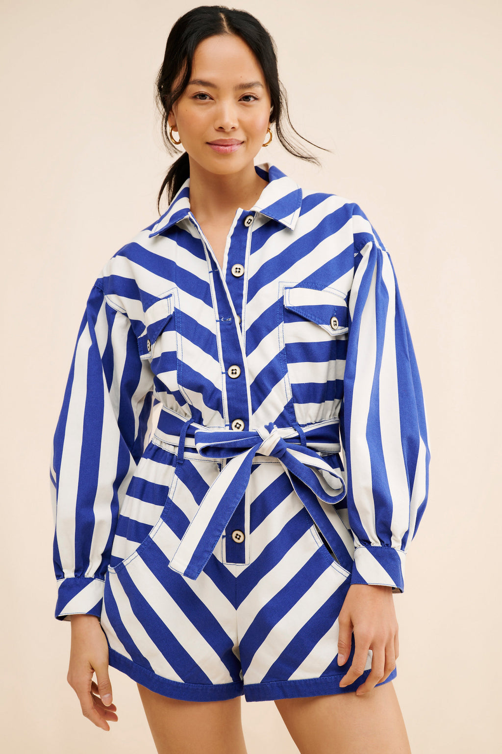 Blue And White Stripe Romper