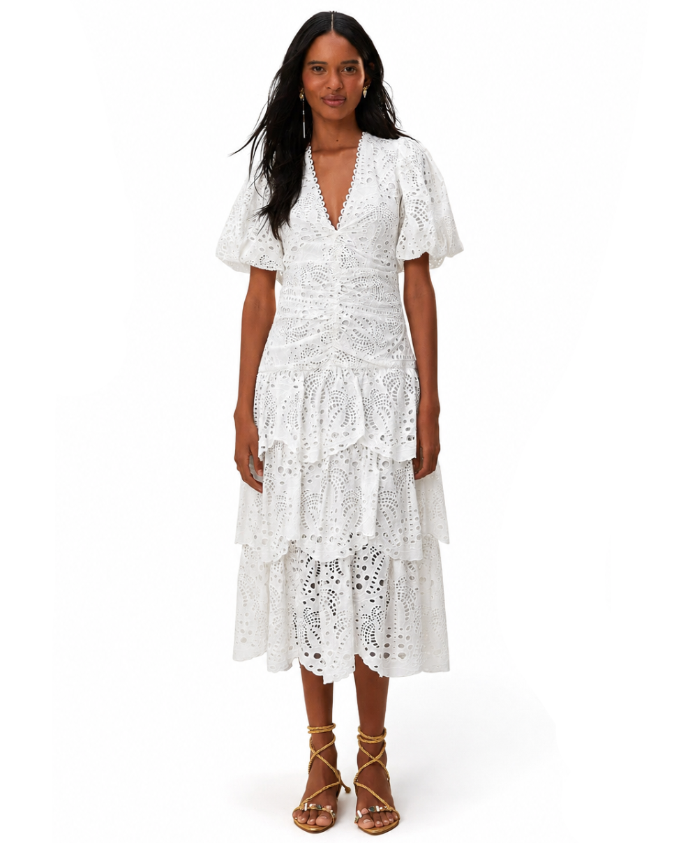 Eyelet Puff Midi Dress