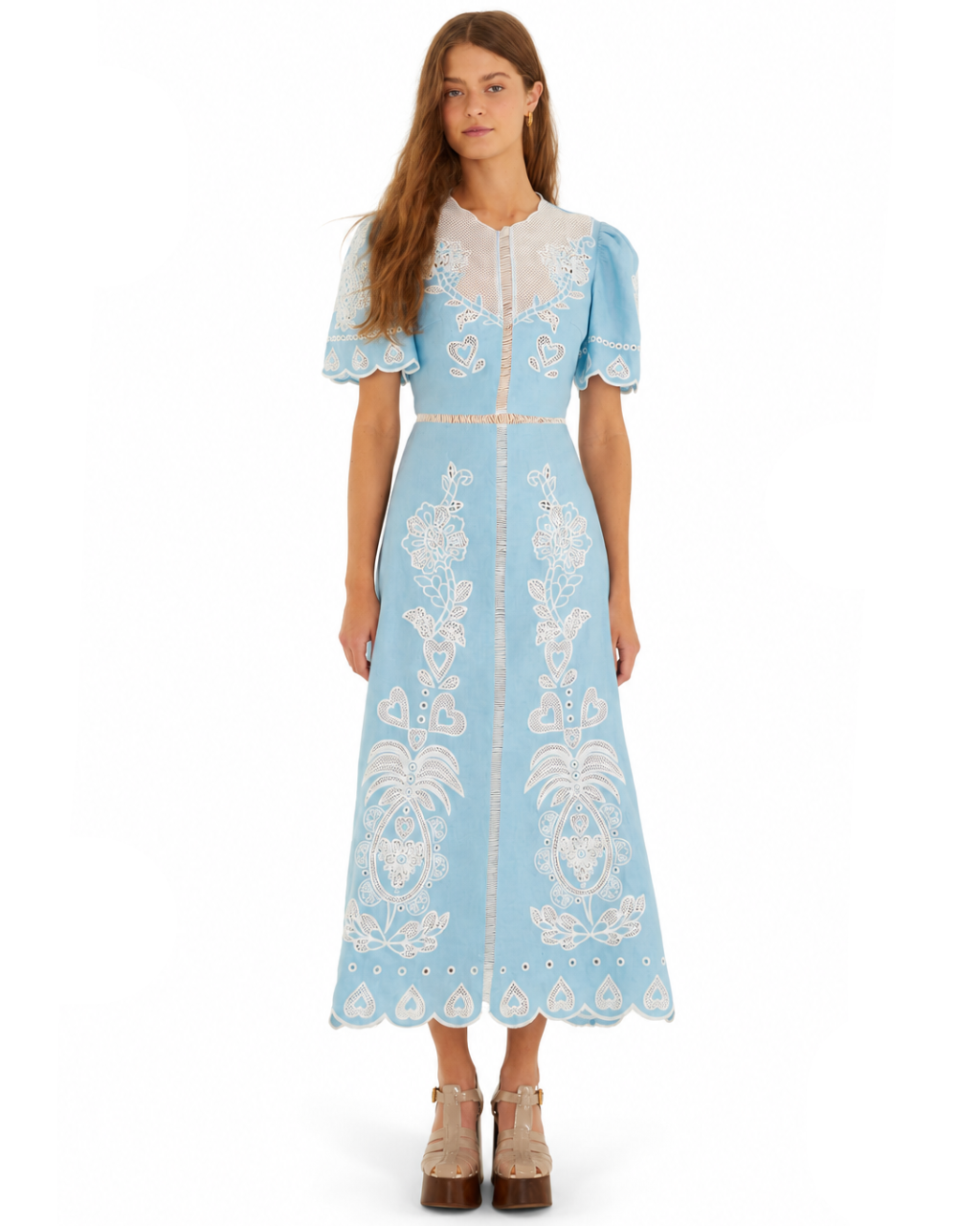 Embroidery Short Sleeve Midi Dress