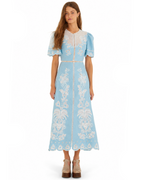 Embroidery Short Sleeve Midi Dress