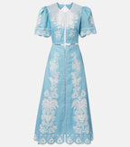 Embroidery Short Sleeve Midi Dress