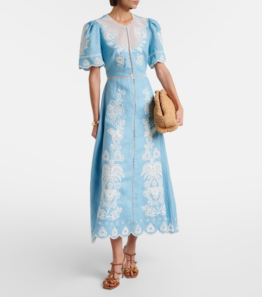 Embroidery Short Sleeve Midi Dress
