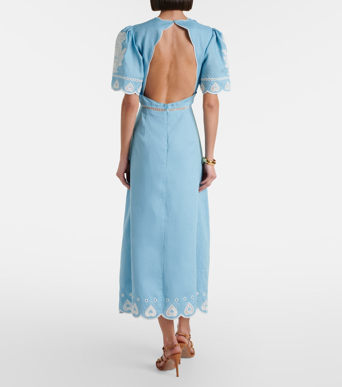 Embroidery Short Sleeve Midi Dress