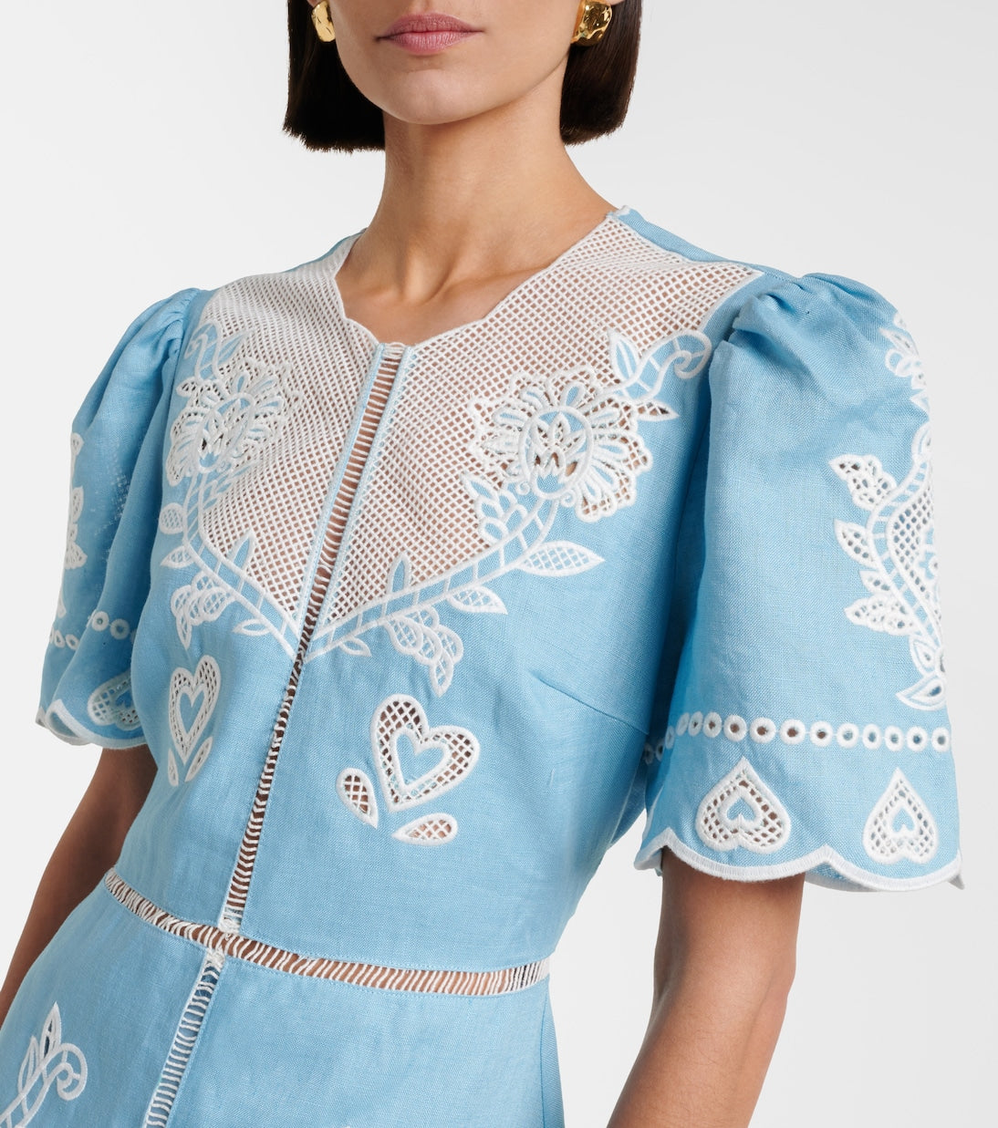 Embroidery Short Sleeve Midi Dress